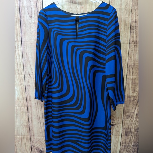 Tahari Arthur S. Levine "Elton" Dress Size 10 Black Cobalt Blue Black Zip Back - Picture 3 of 6
